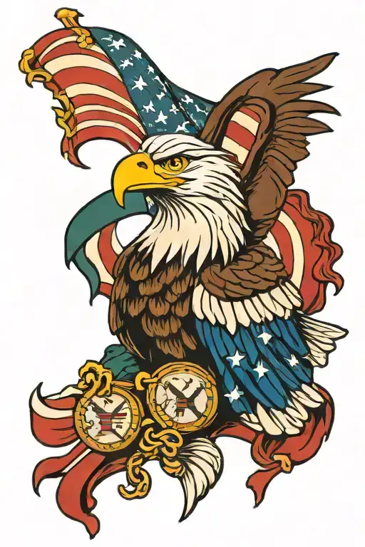 yankees, american flag with bald eagle, italian flag, cross tattoo design idea