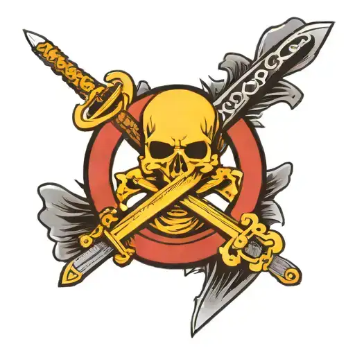 cancer ribbon with swords crossed tattoo design idea