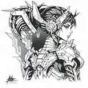 A futuristic anime character with cybernetic enhancements tattoo design idea