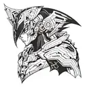 A futuristic anime character with cybernetic enhancements tattoo design idea