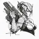 A futuristic anime character with cybernetic enhancements tattoo design idea