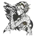 A futuristic anime character with cybernetic enhancements tattoo design idea