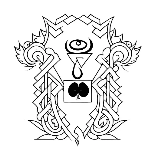 A unique tattoo design that combines the letter H and spades ace in a blackwork style tattoo design idea