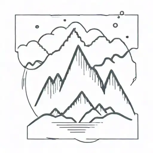 An abstract representation of sound waves blending with nature elements like trees and mountains tattoo design idea