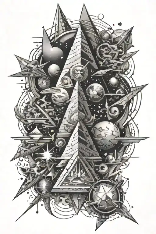 full sleeve tattoo with alients and pyramids and space themes tattoo design idea
