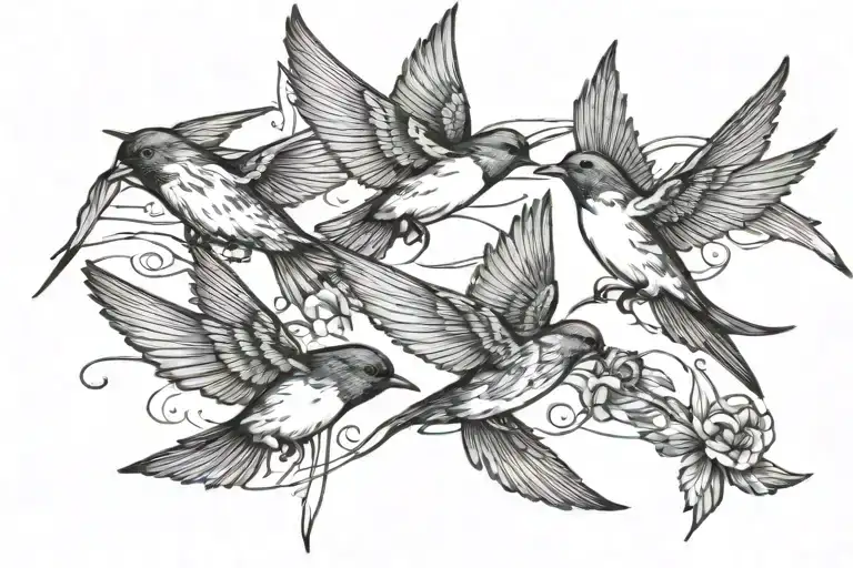4 swallows, one diving, one ascending, two facin each other tattoo design idea
