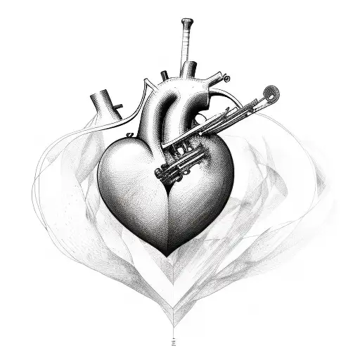 human anatomic heart made of musical instruments overlap tattoo design idea