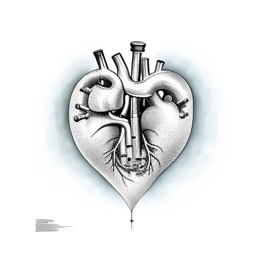human anatomic heart made of musical instruments overlap tattoo design idea
