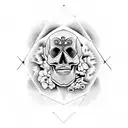 Dark art, half sleeve, skull, absurdist, geometri  tattoo design idea