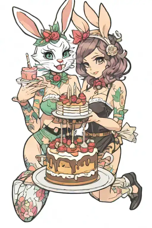 hot bunny costume girls giving a titjob to a cake tattoo design idea