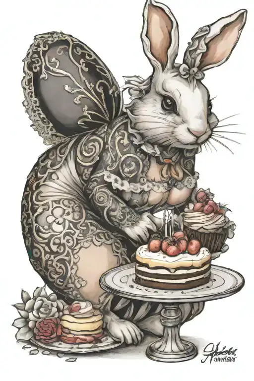 hot lingerie bunny costume girls giving a titjob to a cake tattoo design idea