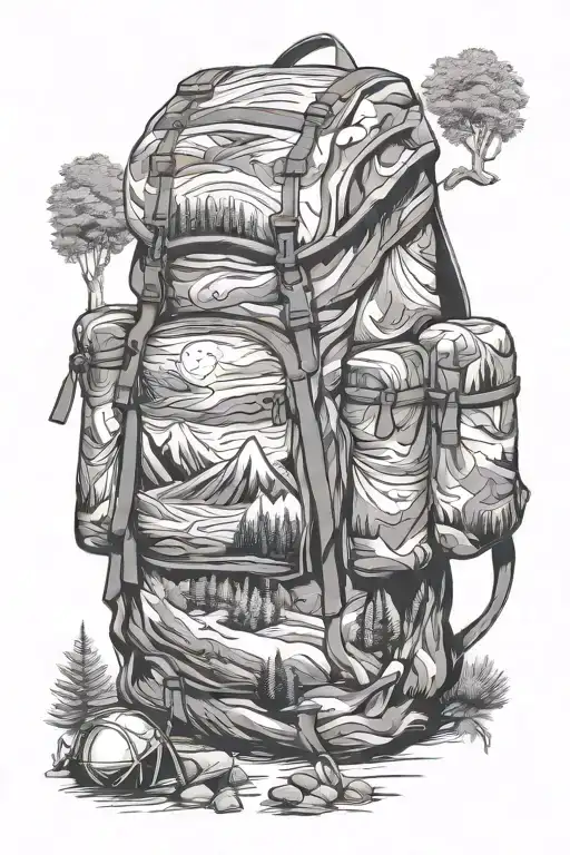 camping mountain backpack nature scene tattoo design idea