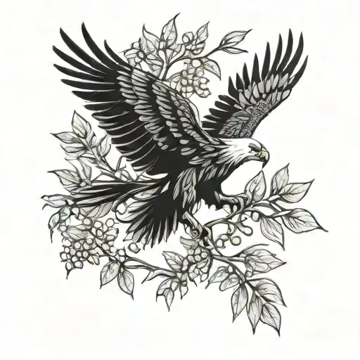eagle soaring burning bush olive leaves tattoo design idea