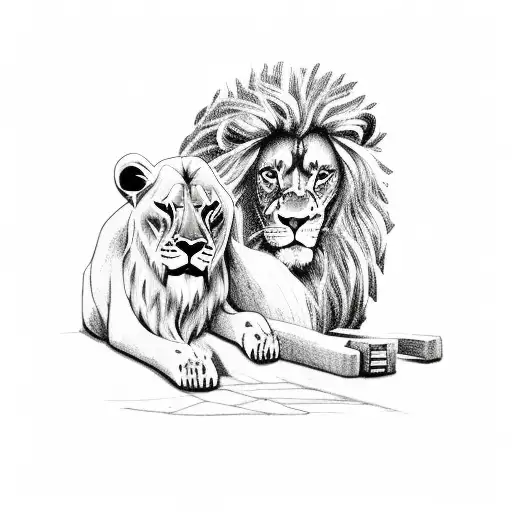 Jesus praying with crosses and a lion in the background tattoo design idea