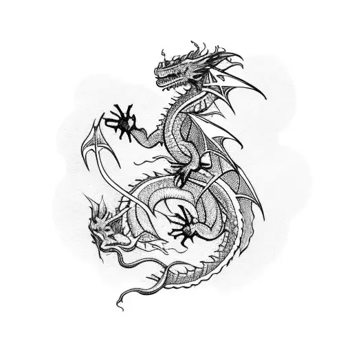 Dragon with flames all over his body tattoo design idea