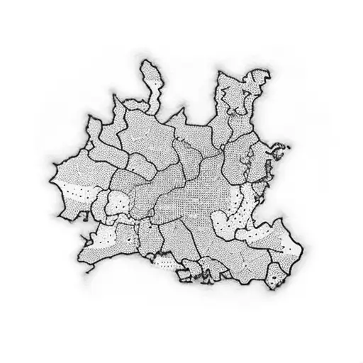 A dotwork tattoo of a map with dotted lines connecting Switzerland, Spain, and Mexico tattoo design idea