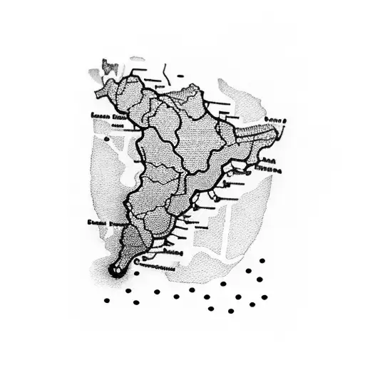 A dotwork tattoo of a map with dotted lines connecting Switzerland, Spain, and Mexico tattoo design idea