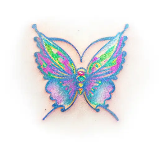 A kawaii butterfly made of gemstones with a world of warcraft gaming controller tattoo design idea