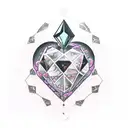 Upper Arm tattoo design, a realistic 5D crystal heart gem, kawaii background, hyper detailed, tattoo concept, ink art, h tattoo design idea