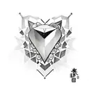 Upper Arm tattoo design, a realistic 5D crystal heart gem, kawaii background, hyper detailed, tattoo concept, ink art, h tattoo design idea