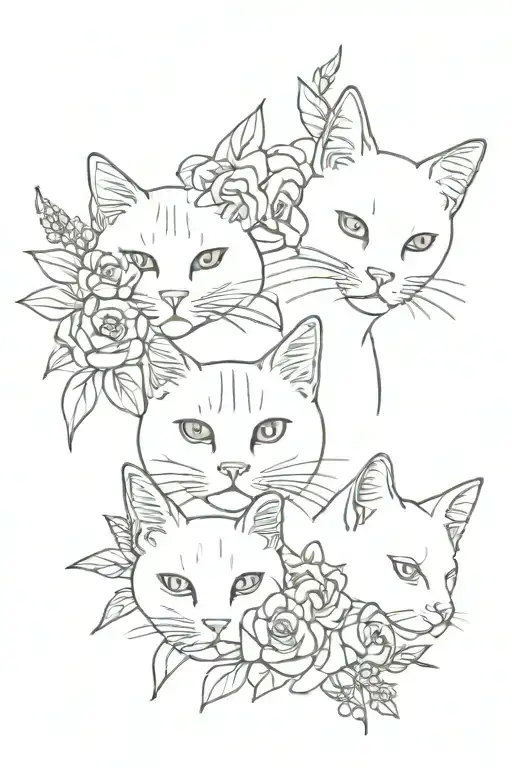 3 cats head mixed bouquet tattoo design idea