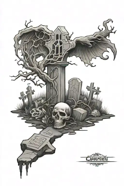 graveyard tattoo design idea