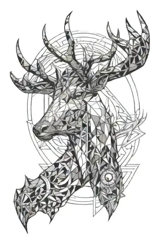 eye of god, stag with horns, warrior  tattoo design idea