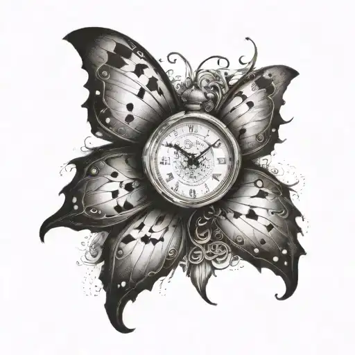 A clock with butterfly wings, representing patience and the passage of time tattoo design idea