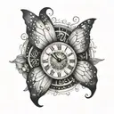 A clock with butterfly wings, representing patience and the passage of time tattoo design idea