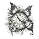 A clock with butterfly wings, representing patience and the passage of time tattoo design idea