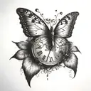 A clock with butterfly wings, representing patience and the passage of time tattoo design idea