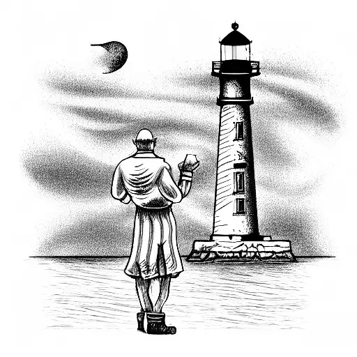 lighthouse and father time tattoo design idea