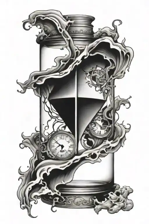 hours glas breaking in front tattoo design idea