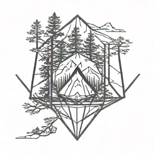 hollow black diamond with pine trees and a mountain inside tattoo design idea