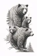 bear with two cubs surrounded by trees tattoo design idea