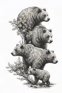 bear with two cubs surrounded by trees tattoo design idea