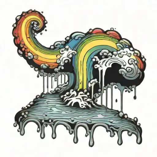 A surreal design of a rainbow melting into a puddle of colorful ink tattoo design idea