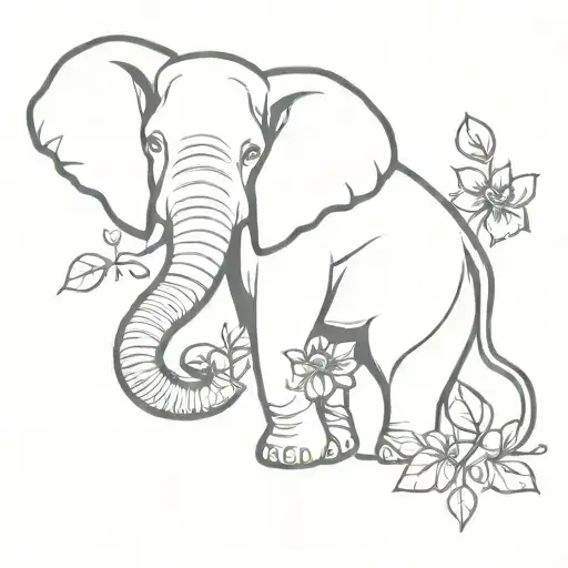 elephant holding two flowers tattoo design idea