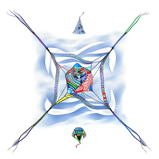 kite lines tangled under water tattoo design idea