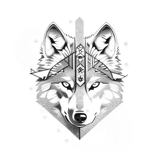 wolf, carpenters hammer and purple ribbon tattoo design idea