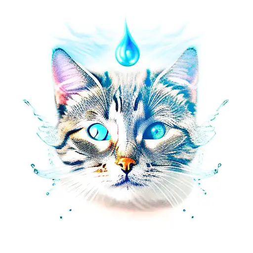 bloom glas of water, cat, cloud tattoo design idea