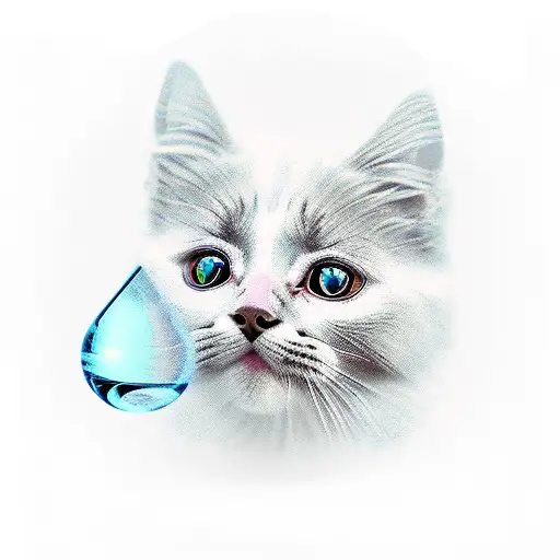 bloom glas of water, cat, cloud tattoo design idea