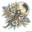 moth and flowers and moon  tattoo design idea
