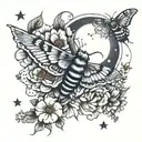 moth and flowers and moon  tattoo design idea