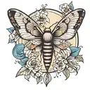 moth and flowers and moon  tattoo design idea