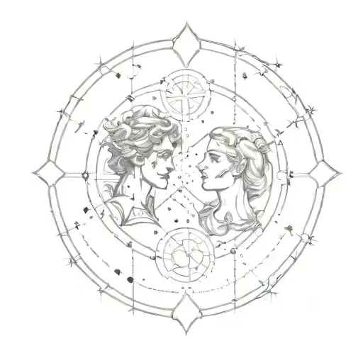 Gemini constellation merged with Gemini zodiac symbol tattoo design idea