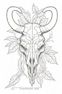 symmetrical rams skull with bay leaves in the background tattoo design idea