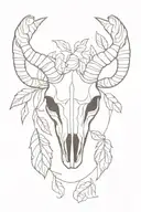 symmetrical rams skull with leaves in the background tattoo design idea