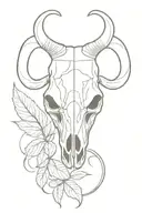 symmetrical rams skull with leaves in the background tattoo design idea