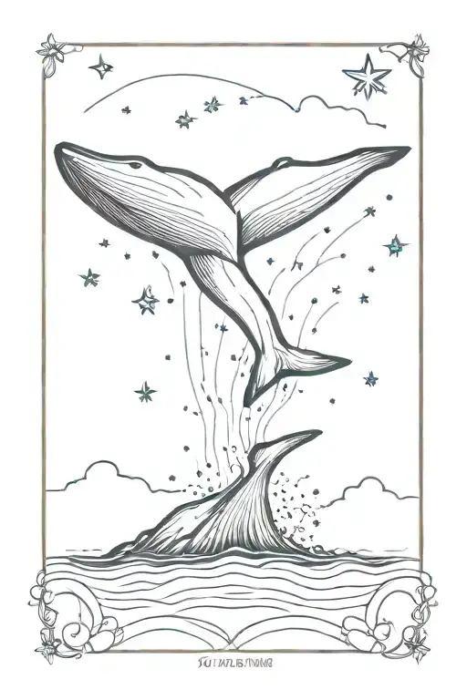 Whale tail breaking through a stormy sea with Taurus constellation above tattoo design idea